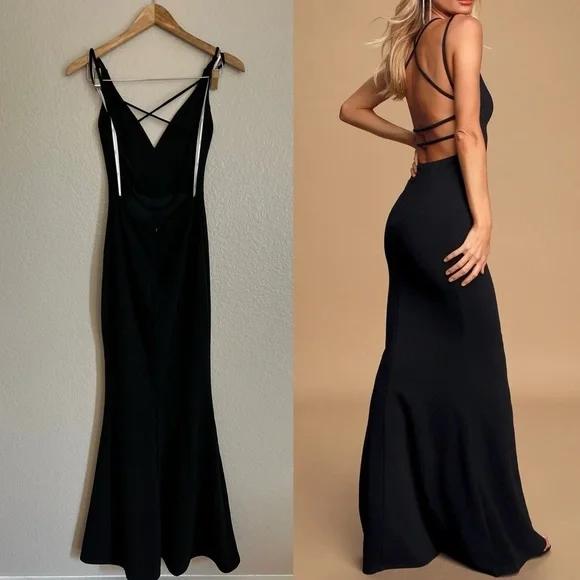 navy blue dress for baby girl All this Allure Black Strappy Backless Mermaid Maxi Dress